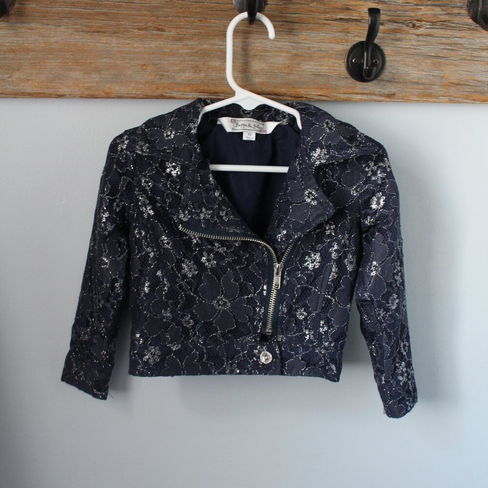 Pippa & Julie Size 3T Moto Style Navy Blue Lace Silver